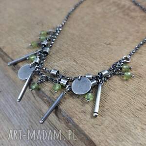 Delikatny naszyjnik z peridotu, srebro oksydowane, peridot, oliwin
