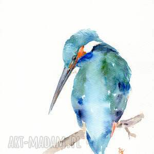 Prezent Oryginalna akwarela, ptaki, zimorodek