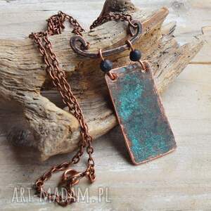 naszyjnik - wisior z patynowanej miedzi i lawy wulkanicznej /1/, biżuteria