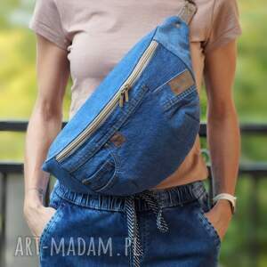 Prezent upcyklingowa jeansowa nerka XXL, mini plecak, nerkoplecak