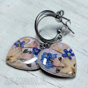 Prezent KOLCZYKI SERCA ŻYWICA SUSZONE KWIATY, walentynki