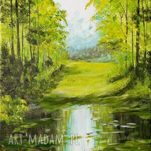 Nastrojowy pejzaż akrylowy „Woda wytchnienia” 40x30 cm