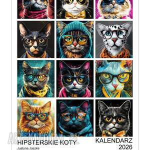 kalendarz 2026 hipsterskie koty 15x21 cm kotami, prezent, prezent