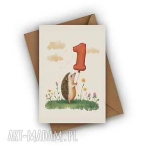 kartka urodzinowa na roczek dziecka z jeżem