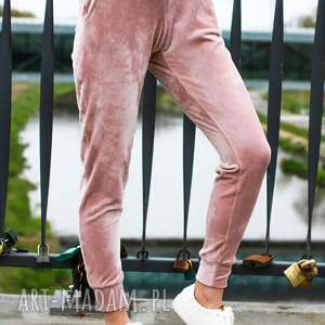 handmade spodnie piękne welurowe kolor pudrowy róż lona
