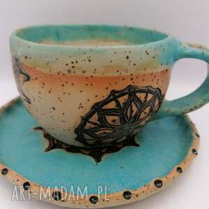 handmade ceramika komplet "mandala w turkusie " 2