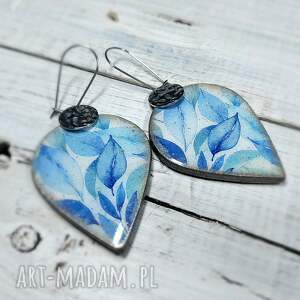 kolczyki decoupage, żywica, wiszące, stal chirurgiczna, vintage