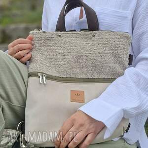 Zamszowy plecak 2w1 Kremowo Szałwiowy