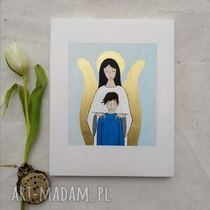 anioł stróż dla chłopca komunia święta, obrazek malowany ręcznie, pamiątka