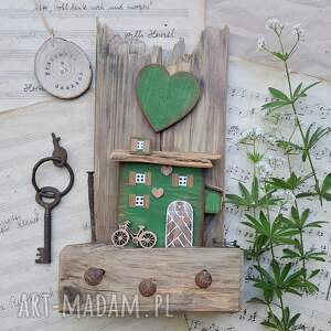 rustykalny wieszak zielono mi no 3 klucze, ręcznie malowane, ozdoba