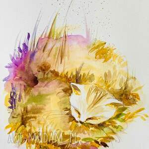 kot jesienny 2 nastrojowa akwarela artystki adriany laube, akwarela kot, malarstwo