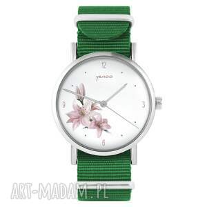zegarek - lilia zielony, nylonowy, zegarek, nylonowy pasek, typ militarny