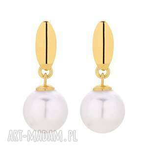 złote kolczyki z białymi perłami swarovski® crystal