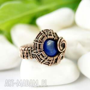 lapis lazuli regulowany pierścionek z miedzi niej wire wrapping