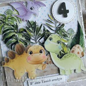 ręczne wykonanie scrapbooking kartki kartka urodzinowa z dinozaurami