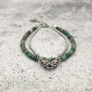 bransoletka chainmaille - agat indyjski, łańcuszek, stal szlachetna