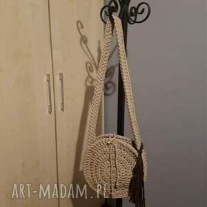 hand-made na ramię torebka okrągła ze sznurka bawełnianego 30cm