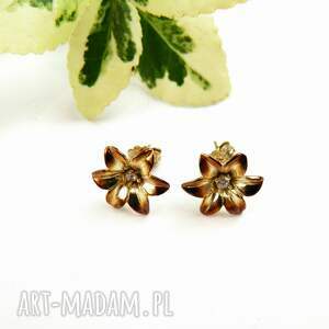 kolczyki srebrne - niezapominajki w brązie biżuteria artystyczna prezent