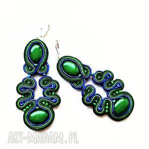 kolczyki ręcznie haftowane sutasz zielone fale
