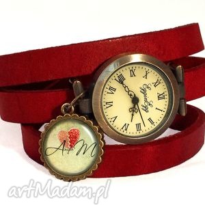 handmade zegarki walentynkowe inicjały - zegarek/bransoletka na skórzanym