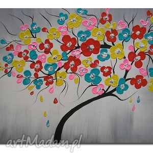 obraz drzewo kolorowe - 126x70cm ręcznie malowa