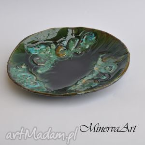 ręcznie wykonane ceramika patera w odcieniach zieleni i turkusu