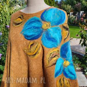 poncho z dzianiny wełnianej miodowa telefon trochę przekłamuje ten niebieski