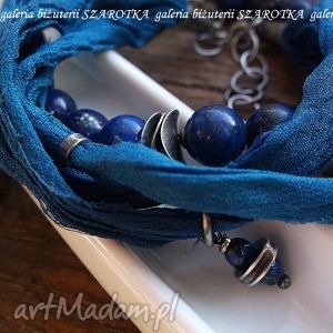 handmade niebo nocą zestaw bransoletek z lapisu lazuli, jedwabiu i srebra