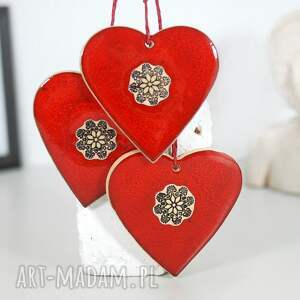duże ceramiczne serce ozdoba wisząca - lawa czerwone ozdoby, ozdoby choinkowe