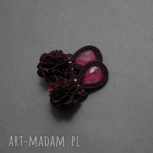 bordowe kolczyki sutasz z kwiatkiem, sznurek, wyjściowe, delikatne