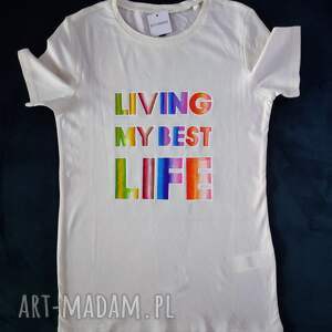 Prezent ręcznie malowana koszulka z napisem TĘCZA, moda lgbtq