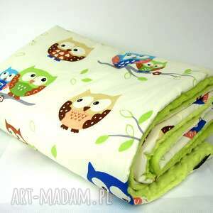 handmade dla dziecka kocyk minky zielone jabłuszko i sowy