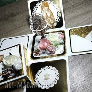 handmade scrapbooking kartki exploding box komunijny dla dziewczynki; komunia