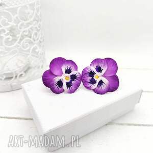 kolczyki - sztyfty z polimerowej gliny, małe artystyczny, kwiatowe