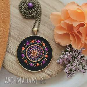 handmade naszyjniki naszyjnik mandala boho pomarańczowo - różowa z jaspisem na czarnym