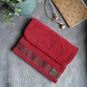 welurowa czerwona saszetka do torebki, pluszowa kosmetyczka mini kopertówka etui
