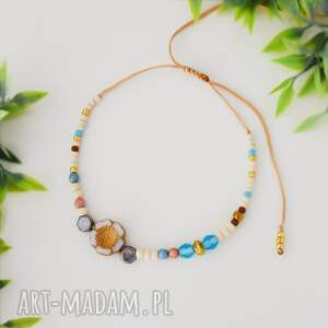 bransoletka na kostkę złotym sznurku, morska