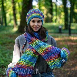 szal merino 50- tęcza błękit szalik włóczki
