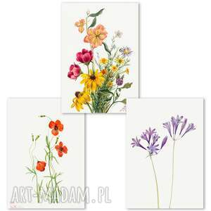 zestaw plakatów botanicznych - 40x50 cm flow_08, tryptyk z kwiatami plakaty