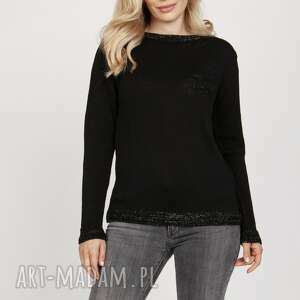 prosty sweterek z długim rękawem - swe216 czarny mkm black elegancki