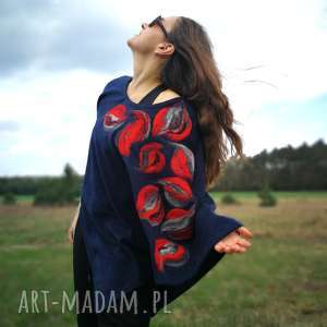 handmade poncho poncho granatowe wiosenne w kwiaty boho