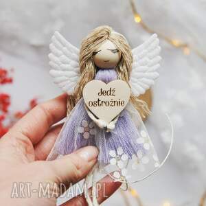 dekoracje zawieszka do samochodu aniołek - jedź ostrożnie fiolet auta