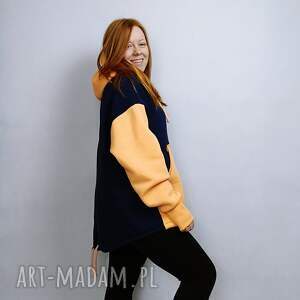 Bluza Damska z kapturem MIX KOLORÓW granatowo pomarańczowa Z MESZKIEM