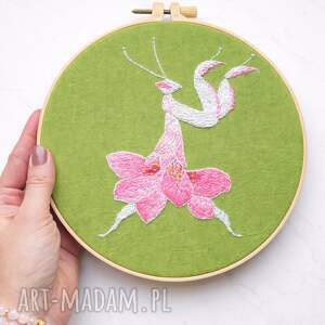 agapri modliszka storczykowa, owady dekoracja na ścianę haft ręczny