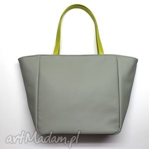 handmade na ramię shopper bag worek - szary i rączki limonka