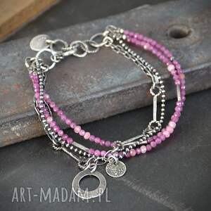 Prezent Bransoletka warstwowa z rubinem, srebro oksydowane