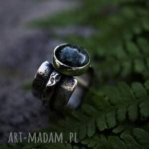 pierścień z agatem mszystym, srebrny pierścionek, klasyczny srebro