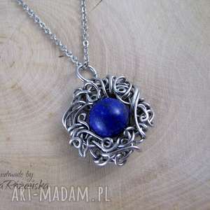 handmade wisiorki wisiorek kula lapis lazuli, wire wrapping