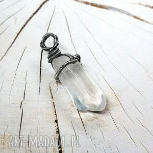 kryształ górski s221, wire wrapping, srebrny naszyjnik, wisiorek