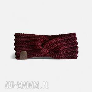 Bordowa na głowę z wełną merino handmade, opaska wełniana